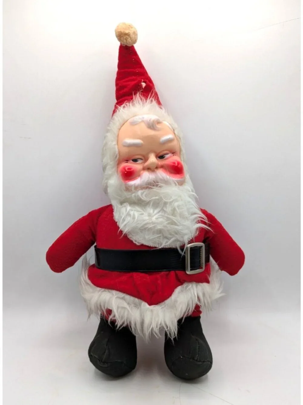 Vintage Plush Santa Rubber Mask Face Rushton Type Christmas Red White Black 17